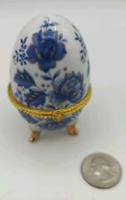 Limoges France White Blue & Gold Egg Trinket Box picture