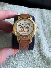 Vtg Lorus Mickey Minnie Mouse Love Musical Watch  Leather Band picture