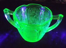 Cherry Blossom green depression uranium glass sugar bowl by Jeannette glass picture