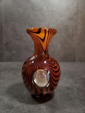 Murano Tiger Stripe Art Glass Vase Clear Round Windows Opaque Inside Vintage picture