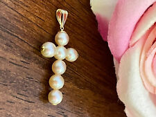 Fine Jewelry Natural Pearl Cross Solid Gold 18k ChristianJewelry picture