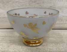 Teleflora Gold Cherub Cupid Arrow Hearts Frosted Glass Bowl Vase Valentine picture