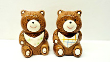 Vintage Glazed Ceramic Brown Teddy Bears Salt & Pepper Shaker Set 3