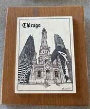 HUGE David G. Christensen 'alabaster' Chicago landmark tile mounted on solid oak picture