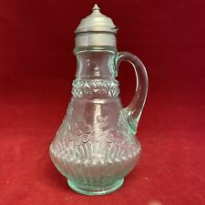 1880s RARE APPLE GREEN VASELINE GLASS ADAMS NO.140 WILDFLOWER EAPG SYRUP PITCHER picture