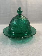 VTG Indiana Spruce Green Tiara Sandwich Glass Domed Butter Lid and Dish - A1 picture