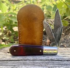 Vintage Pocket Knife  With Vintage Leather Pocket Slip. USA Made Barlow Knife picture