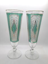 EMERALD DIAMOND FOOTED PILSNER GLASS SET Libby Glass Circa 1950s 1960s picture