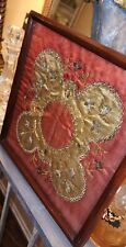 Antique Religious Framed-French Metallic Thread Embroidered Liturgical Linen  picture