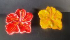 Hawaiian Flowers Tropical Salt And Pepper Shakers Ceramic Red & Yellow NWOB picture