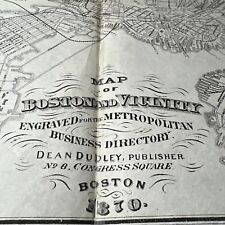 antique 1870 Map BOSTON and Vicinity Massachusetts w Great ADS on Back graphics picture