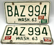 Vintage Pair 1963 Washington State License Plates BAZ 994 Expired 1985 picture