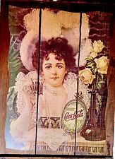 Vintage Coca- Cola Wood Slat Sign Victorian Lady Picture 24 X 19 picture