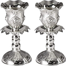 Silver Plated Candlesticks - 2 Pack Set - Pair of 4 Inch Ornate Candle Holders w picture