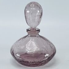 Pink Purple Crackle Glass VTG Perfume Bottle Glass Stopper Lavender Lilac 4 inch picture
