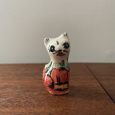 Vintage Hand Painted Porcelain Cat Kitten Floral Sweet Kitty Folk Art Gift picture