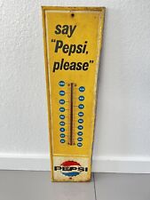 Vntg PEPSI-COLA THE LIGHT REFRESHMENT THERMOMETER Rare Old Advertising Sign 28” picture