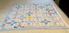 Vintage Patchwork Lap Quilt HandTied Baby Blanket Pastel Pink Blue Yellow 36x34” picture