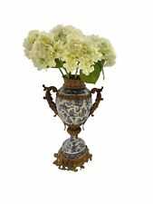 Vase Porcelain Blue and White with Metal Handle Vintage Classic Decor picture