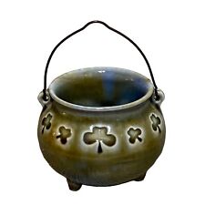 Vintage Wade Irish Porcelain Shamrock Clover Mini Cauldron Pot With Handle picture