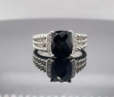 David Yurman Sterling Silver Petite 7mm Wheaton Black Onyx & Diamonds Ring Sz 6 picture