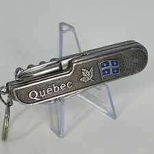 Vintage Quebec Canada Flag Souvenir Pocket Knife Keychain Silver Tone Blue Flag picture