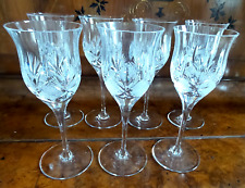 SEVEN BOHEMIAN CRYSTAL CLEAR ETCHED DESIGN WINE HOCKS 8''HIGH picture