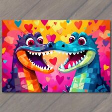 POSTCARD: Gator Love – Alligator Couple's Valentine's Day Romance 💚🐊 picture