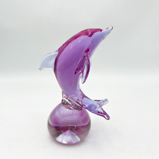 Art Glass Hand Blown Purple Dolphin Sculpture/Paperweight 7