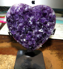 LARGE AMETHYST CRYSTAL CLUSTER HEART GEODE F/ URUGUAY CATHEDRAL STEEL STAND; 17 picture
