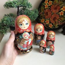 Ukrainian folk art wooden nesting doll Angel and Kids 5pcs 6” Christmas Ornament picture