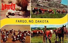 Fargo ND Cattle Cowboy Fence Repair Horse Howdy Multi View Skull Chrome Postcard picture