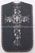 NEW Black Roman Chasuble Fiddleback Set Vestment 5pcs mass set IHS embroidery picture