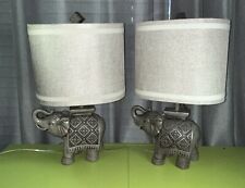 Pair/2 VTG Matching Elephant African Style Lamps Gray Beige Tan Works Perfectly picture