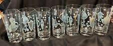 Libbey Glass Gay Fad Barware Turquoise Teal Gold Glasses, Set of 7 picture