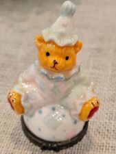 Vintage Small Teddy Bear Pastel Clown on Ball Hinged Trinket Ring Box picture