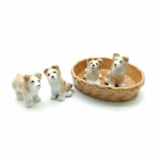 Collie Puppies in a Basket Hand-Painted Miniature Ceramic Figurines, Dog Lovers picture