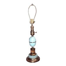 Vintage Underwriters Laboratories 1960's Light Blue Enamel & Brass Table Lamp picture