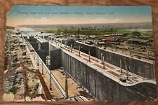 Vintage Postcard Lower Lock And Canal Channel To Atlantic Gatun Panama Canal picture