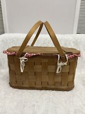 Vintage 70s Large Hand Woven Heavy Leaded Picnic Basket picture