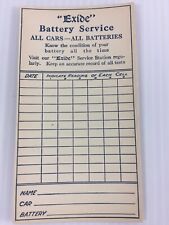 Antique “ Exide Batteries “~ Service Station Check List. Printed in 1920 picture