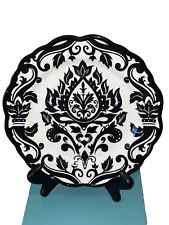 222 Fifth Damask Black And White Round Plate 9