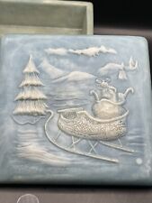 Genuine Incolay Trinket Box Blue Handcrafted Robert Nemith Mouse Christmas Vin picture