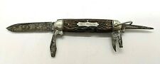 Vtg Camillus Cutlery Co Camillus NY USA Boy Scouts Pocket Knife Bone Stag Sword picture