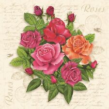 (2) Decoupage Paper Napkins - Floral Vintage Roses Post Card Two Napkin Flowers picture