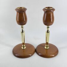 Oregon Myrtlewood Hand Carved Wooden Candlestick Candle Holders Vintage Pair picture