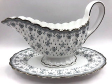 Spode England Fleur de Lys Grey Bone china gravy boat and underplate Excellent picture
