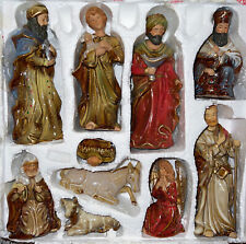 Gorgeous Glazed Ceramic Nativity Set Nine Figures 9 Pc Holy Night picture