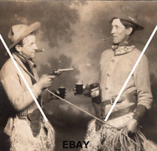 C 1918-1930 OOAK RPPC 2 Cowboys Chaps Lasso Beers Cigars Guns AZO BW picture