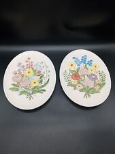 2 VTG 1973 Hand-painted Ceramic Floral Wall Plaques Signed Karyl picture
